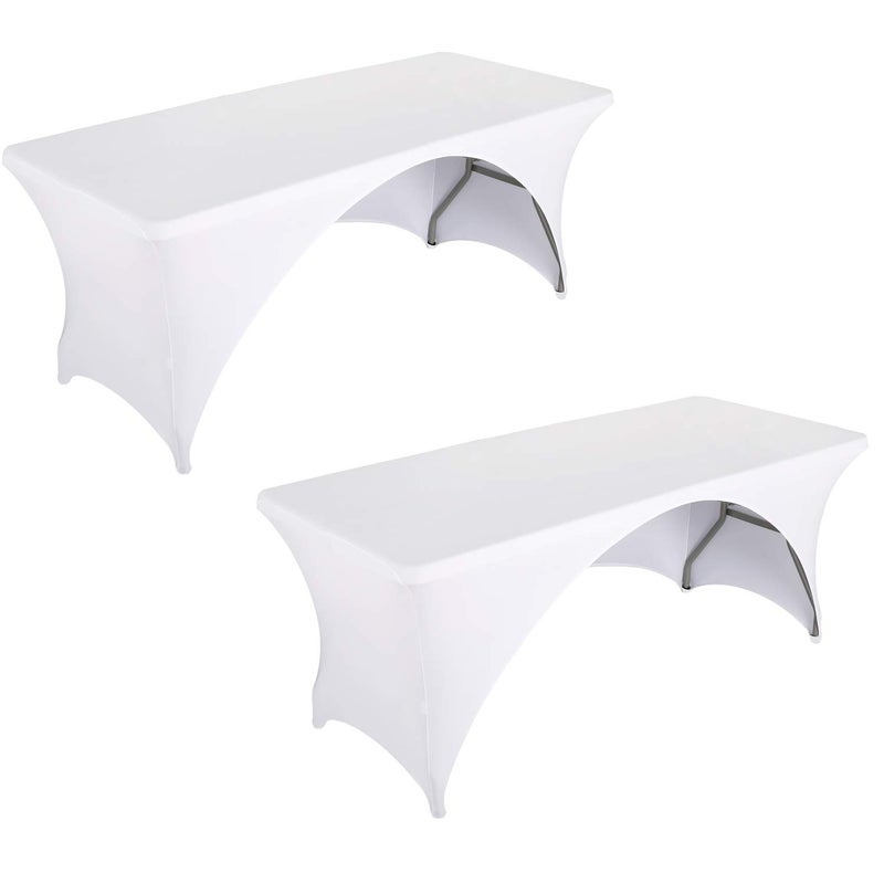 LZY 2 Pack Fitted Table Covers for 6 Foot Folding Tables,Open Back, Spandex/Stretch/Elastic Rectangular Table Cloths for Trade Show Display or Party (6FT-OB2PCS, White) - Image 1